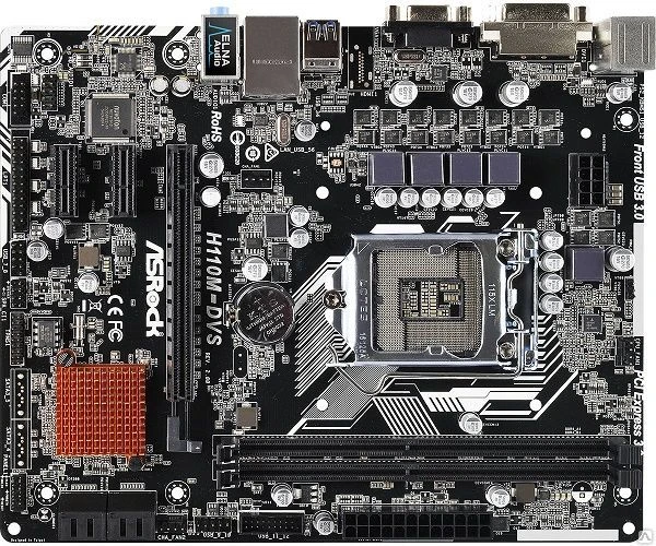 Фото Материнская плата Socket-1151 ASRock H110M-DVS, H110 (2xDDR4, 
1xPCI-E16x,