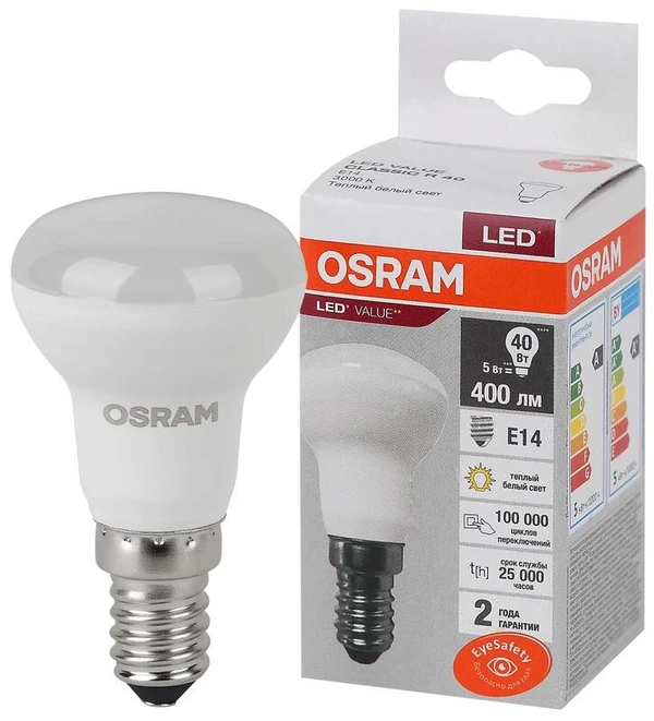 Фото Лампа светодиодная LED Value LVR40 5SW/830 230В E14 10х1 RU OSRAM 4058075582514