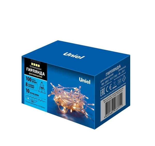 Фото Гирлянда LED ULD-S1000-100/DTA WARM WHITE IP20 10м 100 диодов тепл. бел. свет провод прозр. Uniel UL-00007200