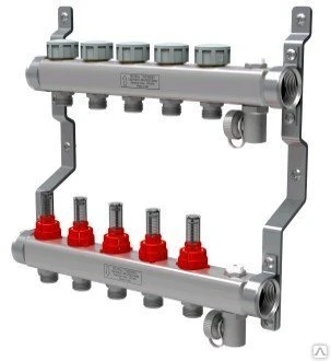 Фото Коллектор в сборе с расходомерами 1" ВР-3/4" НР нержавеющая сталь 9 выходов