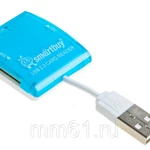 фото Картридер Smartbuy USB 2.0 SD/microSD/MS/M2 голубой (SBR-713-B)