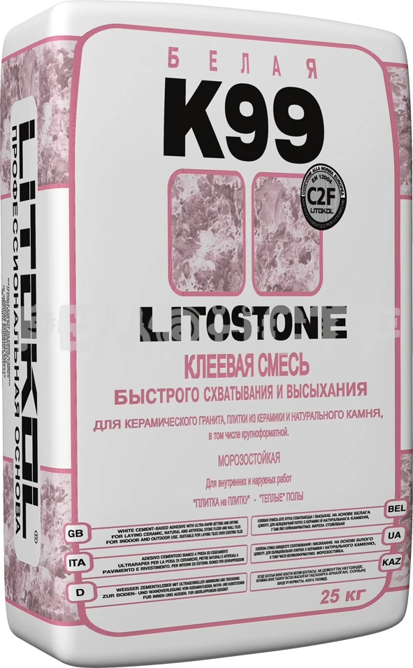 Фото Морозостойкий клей на цементной основе для плитки LITOSTONE K99 белый