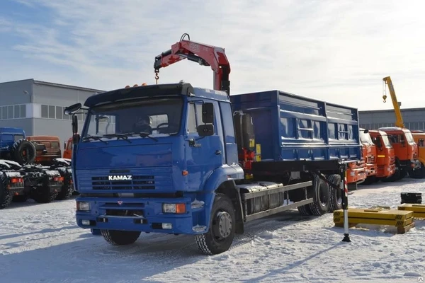 Фото САМОСВАЛ КАМАЗ 65117-23 с КМУ FASSI F110A.0.22+самосвал AMKAR
в