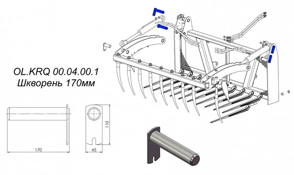 Фото Шкворень170мм OL.KRQ 00.04.00.1 на захват для силоса Metal-Fach