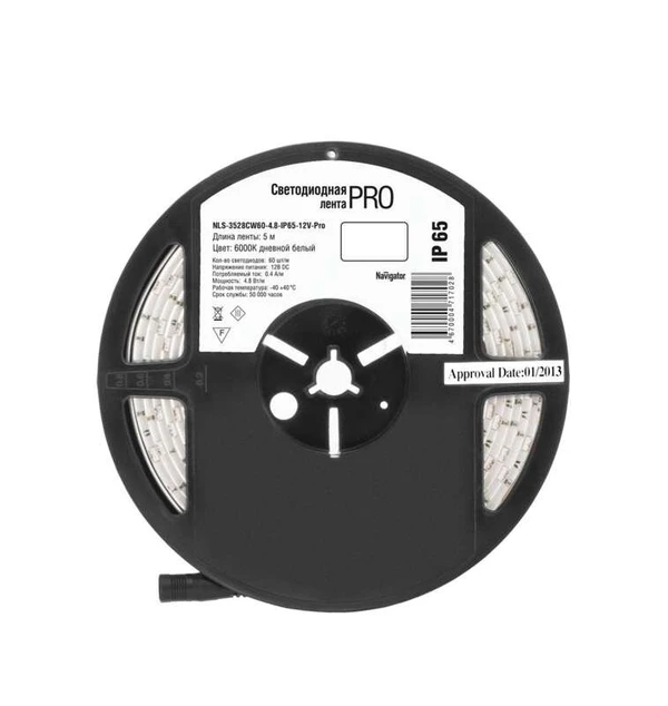 Фото Лента светодиодная 71 702 NLS-3528CW60-4.8-IP65-12V-Pro R5 4.8Вт/м (уп.5м) Navigator 71702