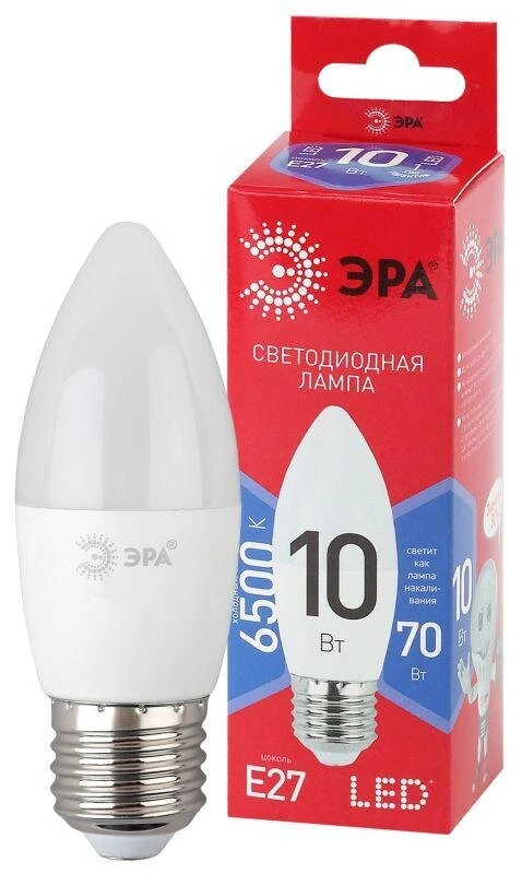 Фото Лампа светодиодная ECO LED B35-10W-865-E27 R (диод свеча 10Вт холодн. E27) (10/100/3500) ЭРА Б0045338