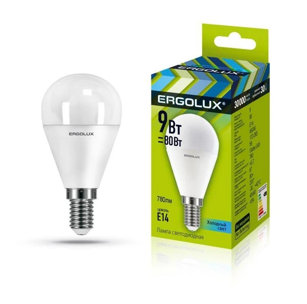 Фото Лампа светодиодная LED-G45-9W-E14-4К Шар 9Вт E14 4000К 172-265В Ergolux 13174