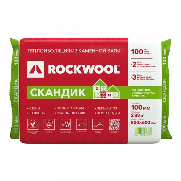 Фото Утеплитель Rockwool Лайт Баттс Скандик 800х600х100 мм, 6 шт