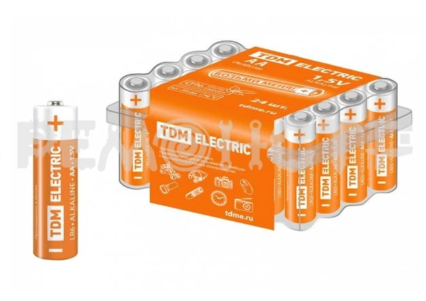 Фото Элемент питания LR6 AA Alkaline 1,5V BOX-24 TDM (цена за 24ШТ) П