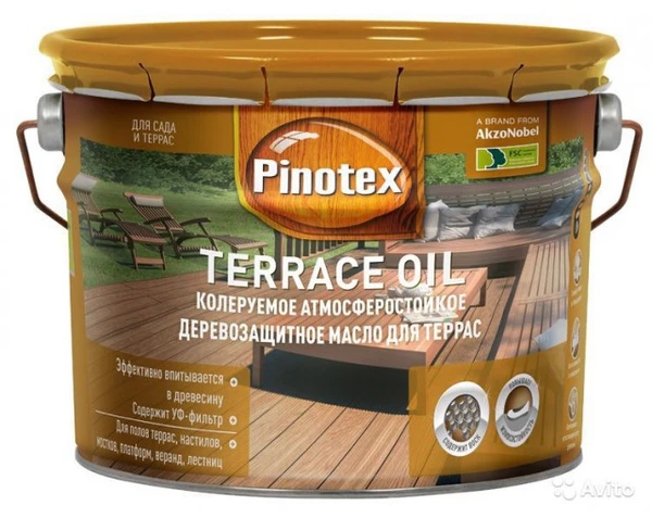 Фото PINOTEX WOOD OIL &amp; TERRACE OIL ДЕРЕВОЗАЩИТНОЕ МАСЛО ДЛЯ САДОВОЙ МЕБЕЛИ И ПОСТРОЕК БЕСЦВЕТНЫЙ Пинотекс