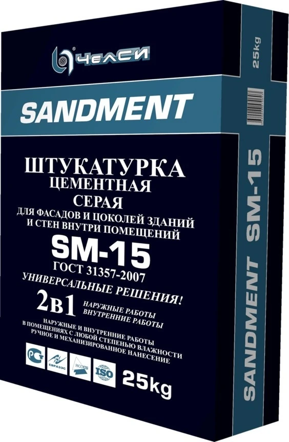 Фото Штукатурка ЧелСи цементная серая SANDMENT SM-15 25 кг