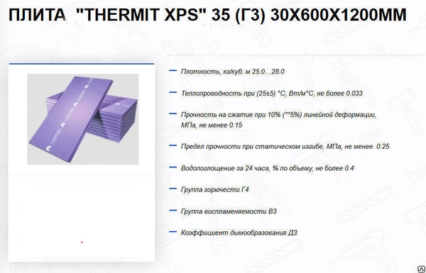 Фото Утеплитель плита "THERMIT XPS" (Г4) 30х600х1200 L (13 шт, 0,271 м3)