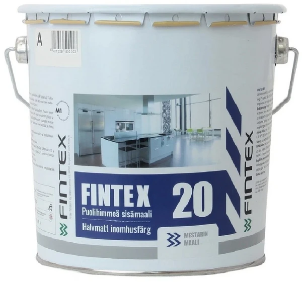 Фото Краска Fintex 20, для стен и потолков, моющаяся, полуматовая, База С, 2,7л