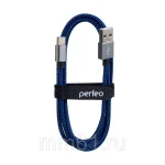 фото Кабель PERFEO USB2.0 A вилка - USB Type-C вилка, черно-синий, тканевый, 1.0 мeters (U4903)