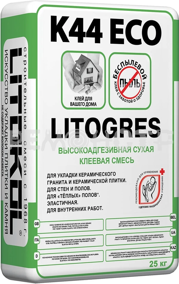 Фото Высокоадгезивная сухая клеевая смесь на цементной основе LITOGRES K44 ECO