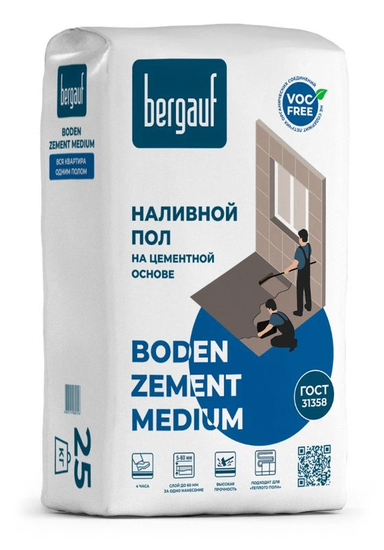 Фото Наливной пол Bergauf Boden Zement Medium, 25 кг