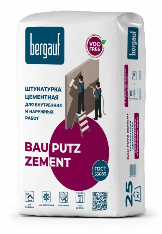 Фото Штукатурка фасадная Bau Putz Zement, 25кг Bergauf