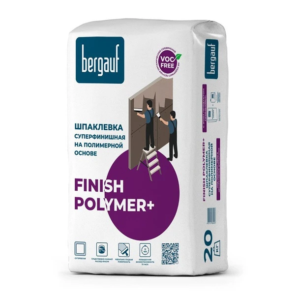 Фото Шпатлевка полимерная Bergauf Finish Polymer+, белый, 20 кг