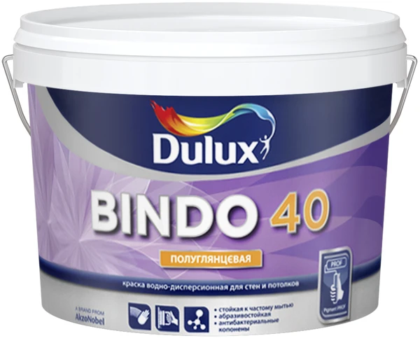 Фото DULUX BINDO 40 КРАСКА ВОДНО-ДИСПЕРСИОННАЯ ДЛЯ СТЕН И ПОТОЛКОВ ПОЛУГЛЯНЦЕВАЯ Дулюкс