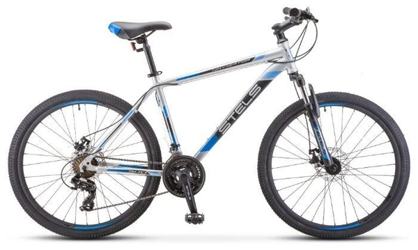 Фото Горный (MTB) велосипед STELS Navigator 500 MD 26 F010 серебристый/синий 16" рама