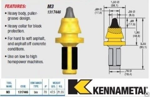 Фото Резец дорожный 20 мм, Kennametal M3