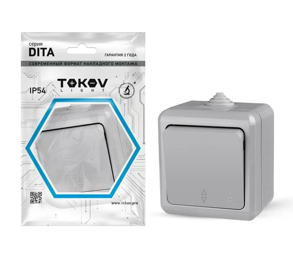 Фото Переключатель 1-кл. ОП Dita IP54 10А 250В сер. TOKOV ELECTRIC TKL-DT-P1-C06-IP54