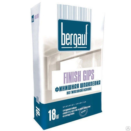 Фото Шпаклёвка гипсовая BERGAUF FINISH GIPS 18 КГ