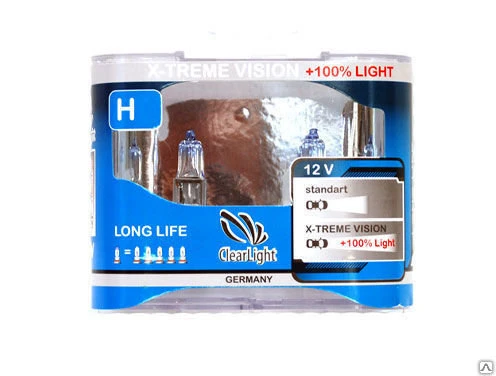 Фото Галогеновая лампа ClearLight H1 X-treme Vision +120% (12V-55W/компл.2 шт)