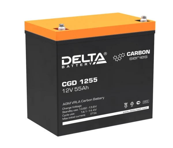 Фото Аккумулятор карбоновый Delta CGD 1255 (12В | 55Ач) carbon