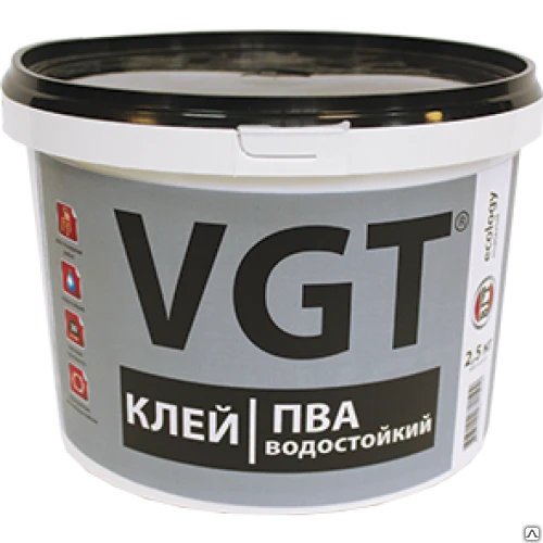 Фото Клей ПВА водостойкий VGT (280 г; 1 кг; 2,5 кг; 10 кг)