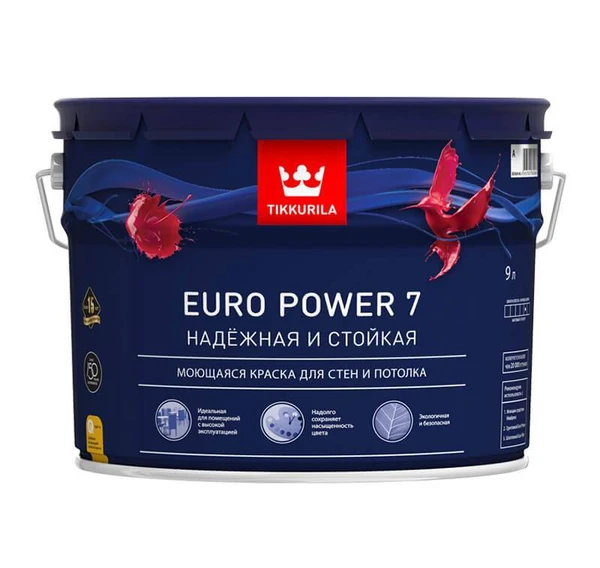 Фото Интерьерная краска EURO POWER 7 матовая, база A Tikkurila, 9л