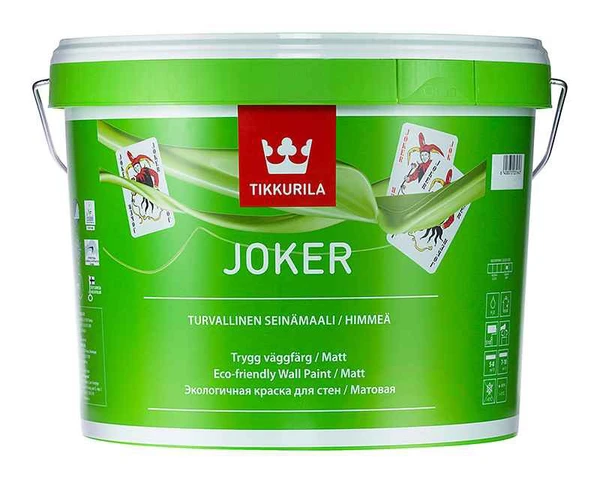 Фото Краска акриловая Tikkurila Joker влагостойкая моющаяся матовая белый 9 л