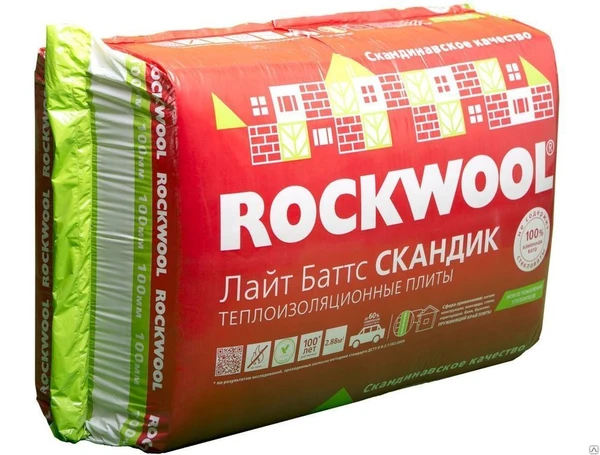 Фото Утеплитель Rockwool Лайт Баттс Скандик (036) 100мм 600*1000 / 100мм 600*120