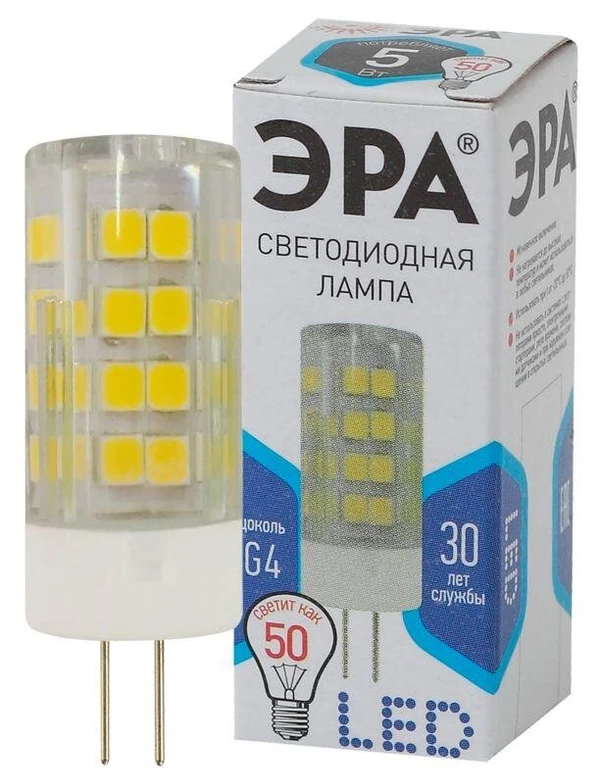 Фото Лампа светодиодная JC-5w-220V-corn ceramics-840-G4 400лм ЭРА Б0027858