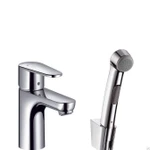 фото Смеситель для раковины с гигиеническим душем без донного клапана Hansgrohe