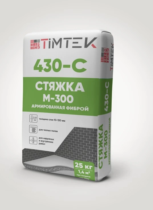 Фото TimTek 430-C Стяжка М-300 армированная фиброй, 10-120мм, тёплый пол 25кг