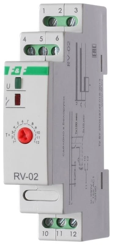 Фото Реле времени RV-02 (задержка выкл. (1..120сек) 230В 16А 1перекл. IP20 монтаж на DIN-рейке) F&F EA02.001.008