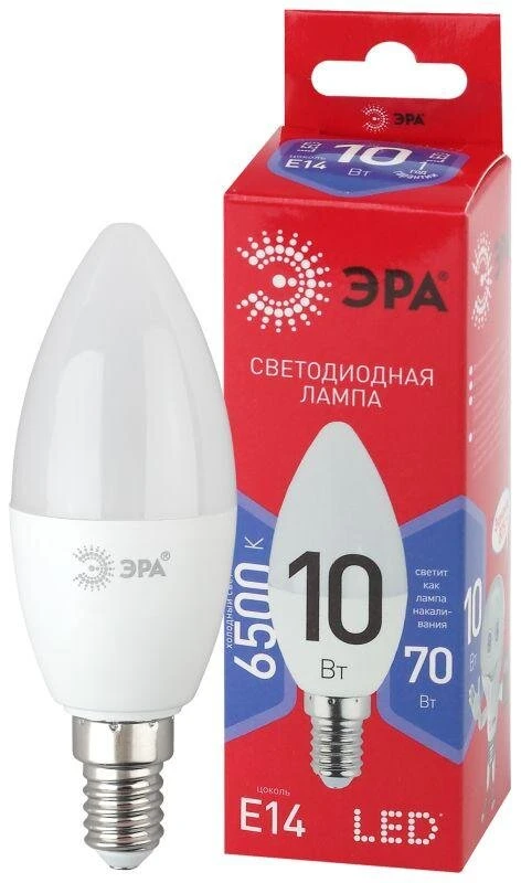 Фото Лампа светодиодная ECO LED B35-10W-865-E14 R (диод свеча 10Вт холодн. E14) (10/100/3500) ЭРА Б0045337