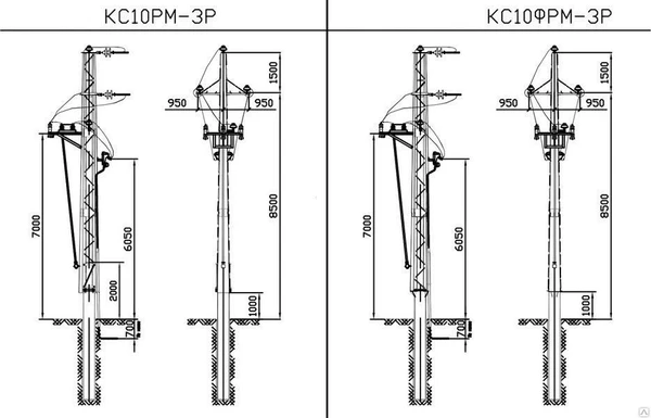 Фото Опора ЛЭП стальная из гнутого профиля КС10ФМ-3Р