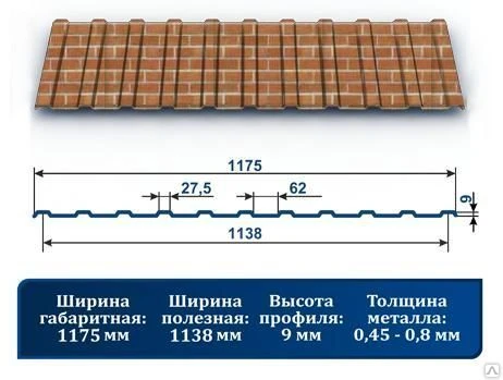 Фото Профнастил С-9 красный кирпич