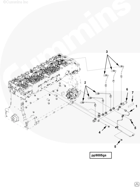 Фото Трубка топливная к форсункам 3,5,6 цилиндра Cummins ISG12 3696204