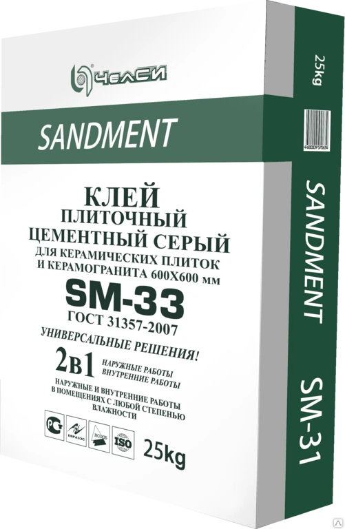 Фото Клей плиточный цементный серый SANDMENT SM-33, 25кг