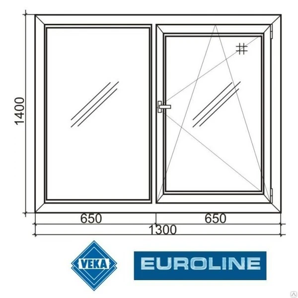 Фото Окна "VEKA Euroline 58" (двухстворчатое 1300"1400)