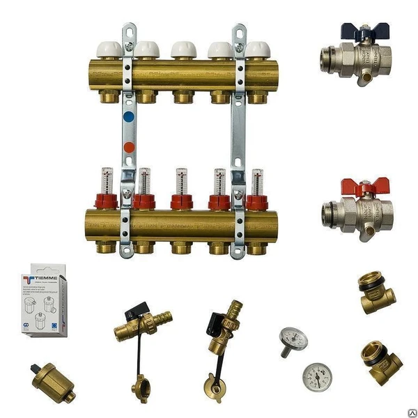 Фото Коллекторная группа Tiemme 1" х 5 отводов с расходомерами
