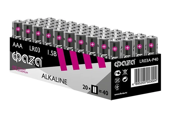 Фото Элемент питания щелочной LR03 Alkaline Pack-40 (уп.40шт) ФАZА 5023024