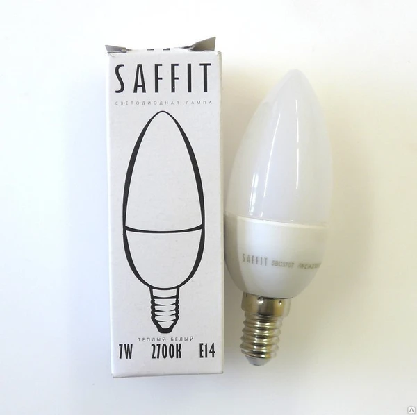 Фото Лампа светодиодная LED свеча 7Вт Е27 230v белая SAFFIT