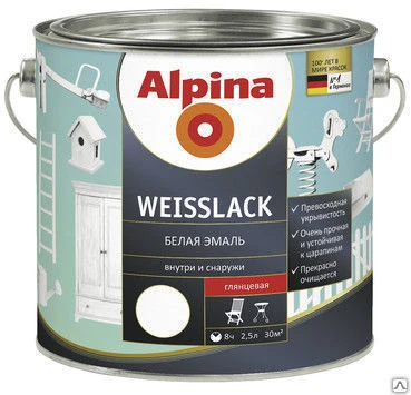 Фото Альпина Эмаль алк. Weisslack GL RU (Glanzweiss) 2.5 л