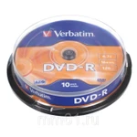 фото Диск Verbatim  DVD-R 4.7 Gb 16х (уп.10 шт. в пл. кор.) /200/