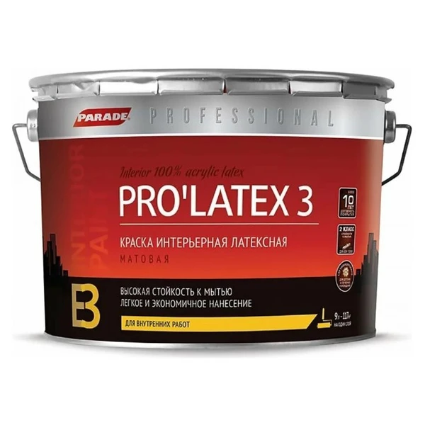 Фото Краска латексная Parade Professional E3 Pro’Latex3 влагостойкая моющаяся матовая белый 9 л