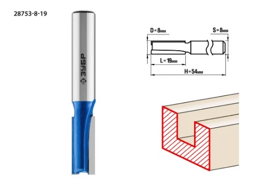 Фото Фреза по дереву пазовая прямая Зубр 28753-8-19